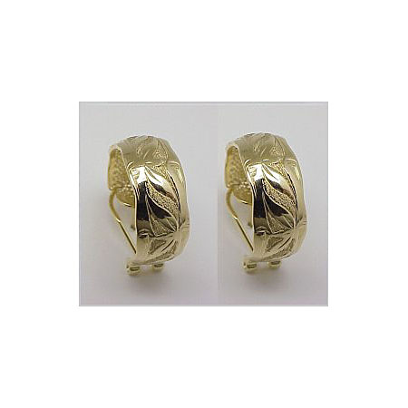 14k Gold Bamboo Hawaiian Hoop Earrings 8.5g